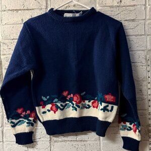 Vintage The Eagle’s Eye Floral Sweater Navy Blue Cottagecore Grandma Chic Size L